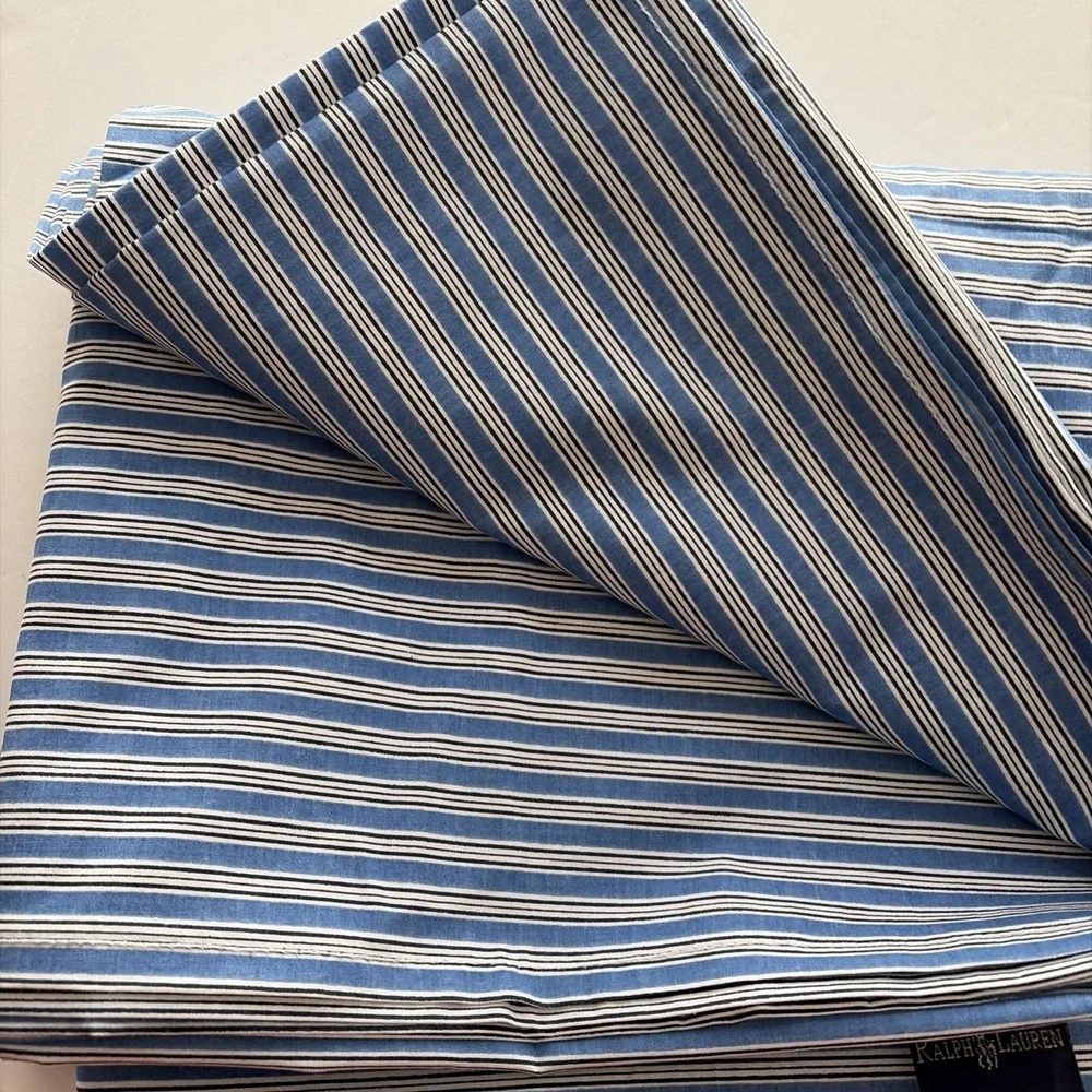 Vintage Ralph Lauren Full Flat Sheet Blue White Navy Stripe 100% Cotton USA
